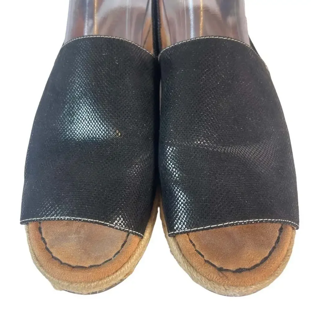Naturalizer Black Espadrille Comfort Wedge Peep Toe Sandals Womens 9.5